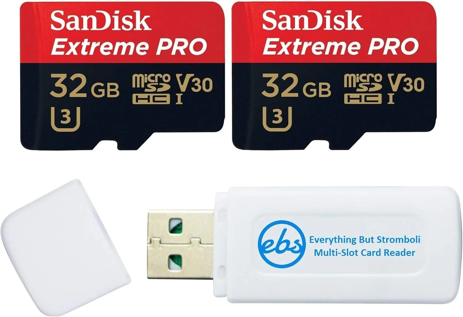 SanDisk Extreme PRO (UHS-1 U3 / V30) A1 32GB MicroSD Memory Card (2 Pack) for GoPro Hero9 Camera (Hero 9 Black) SDSQXCG-032G-GN6MA Bundle with (1) Everything But Stromboli SD & Micro SDHC Card Reader