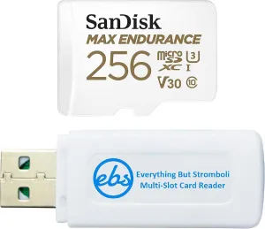 SanDisk MAX Endurance 256GB MicroSD Card for Home Security Cameras & Dash Cams (SDSQQVR-256G-GN6IA) with Adapter, 4K, Class 10 Bundle with (1) Everything But Stromboli TF Micro SDXC Memory Card Reader