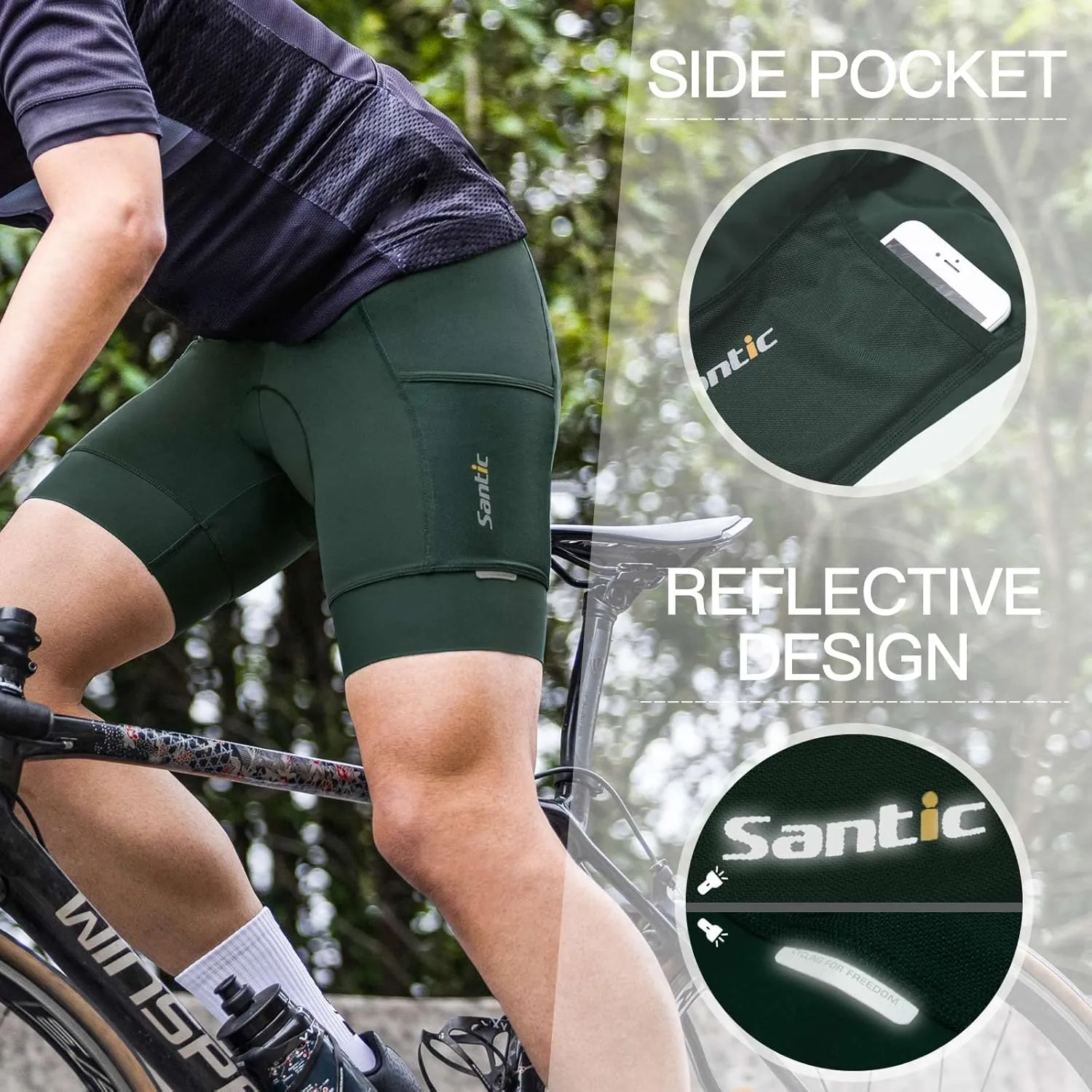 Santic Men's Bike Shorts 4D Padded UPF 50  Cycling Road Biking Mountain Bicycle Cycle Shorts with Pockets