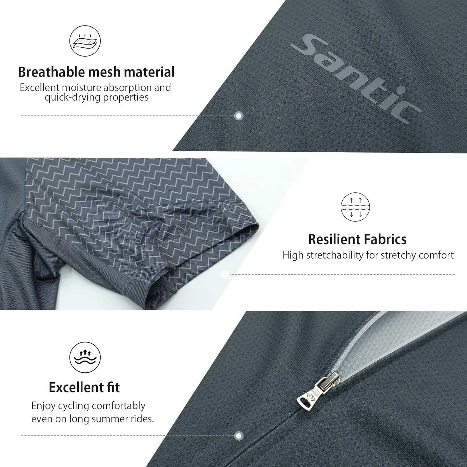 Santic Men's Cycling Jersey Short Sleeve Tops Pro Road Bike Shirt Full Zipper UPF 50  MTB Jersey with Pockets