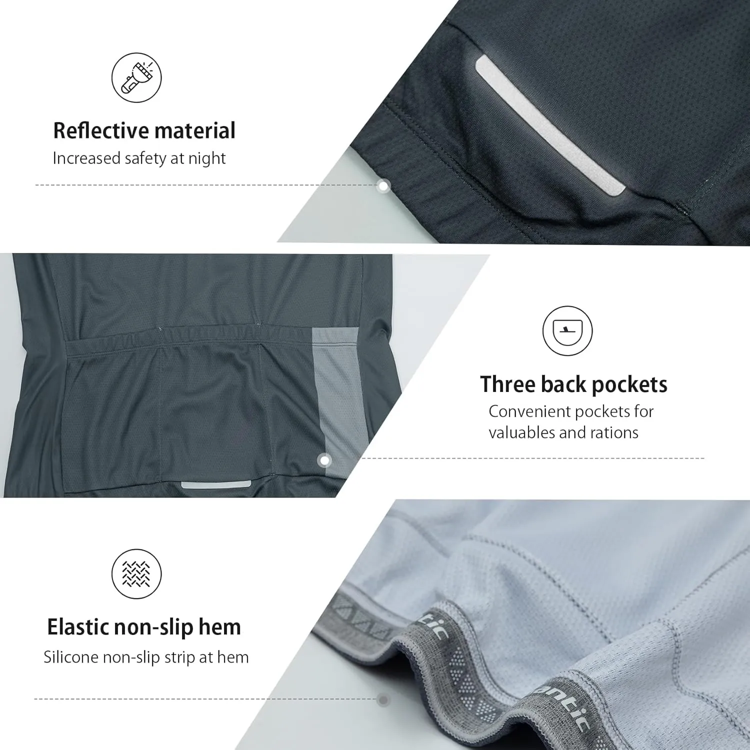 Santic Men's Cycling Jersey Short Sleeve Tops Pro Road Bike Shirt Full Zipper UPF 50  MTB Jersey with Pockets