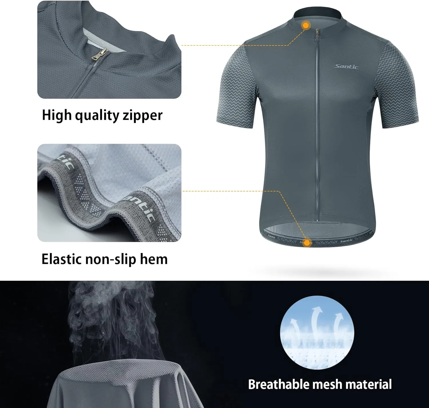 Santic Men's Cycling Jersey Short Sleeve Tops Pro Road Bike Shirt Full Zipper UPF 50  MTB Jersey with Pockets
