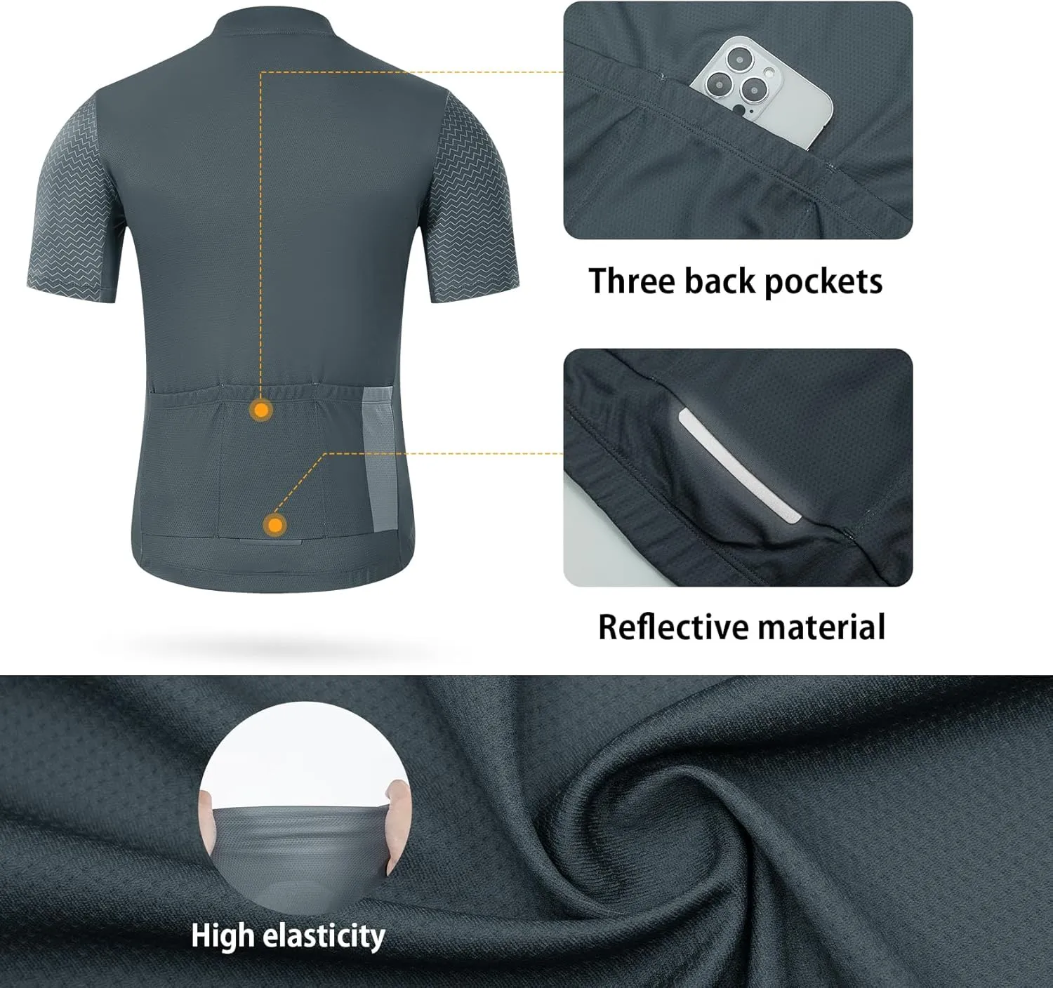 Santic Men's Cycling Jersey Short Sleeve Tops Pro Road Bike Shirt Full Zipper UPF 50  MTB Jersey with Pockets
