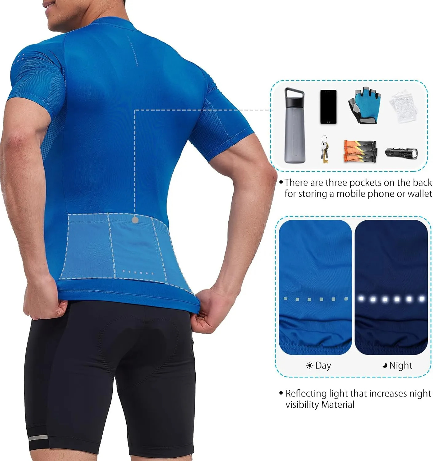 Santic Men's Cycling Jersey Short Sleeve Tops Pro Road Bike Shirt Full Zipper UPF 50  MTB Jersey with Pockets