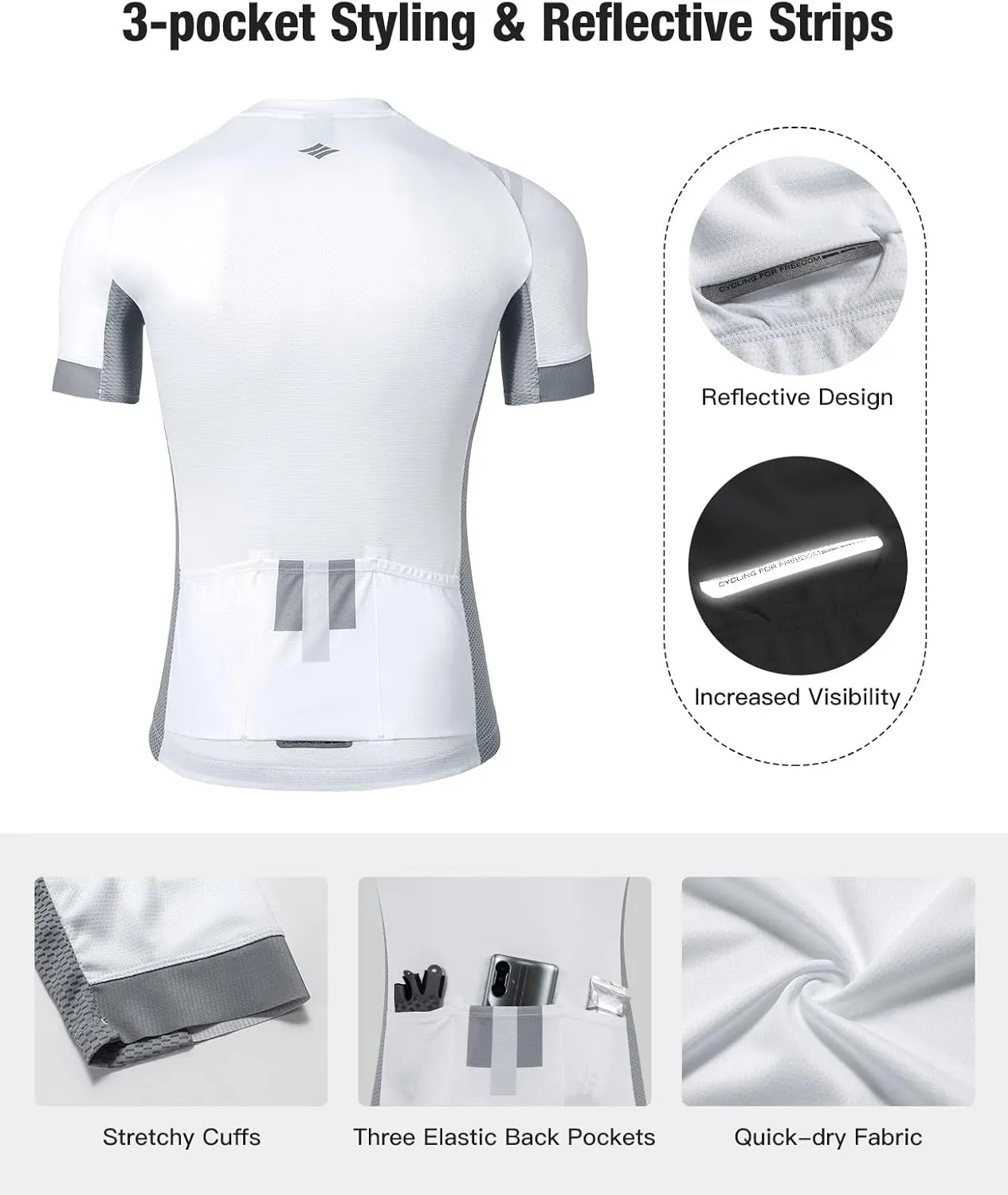Santic Men's Cycling Jersey Shorts Sleeve Tops Pro Road Bike Bicycle Shirt Full Zip UPF 50  MTB Jersey with Pockets