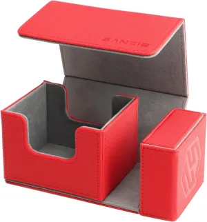 SANZIE Card Deck Box with Dice Tray for MTG Commander Deck Box fits 200  Single Sleeved Trading Cards PTCG TCG Deck for Magic Game Cards (Red&Grey)