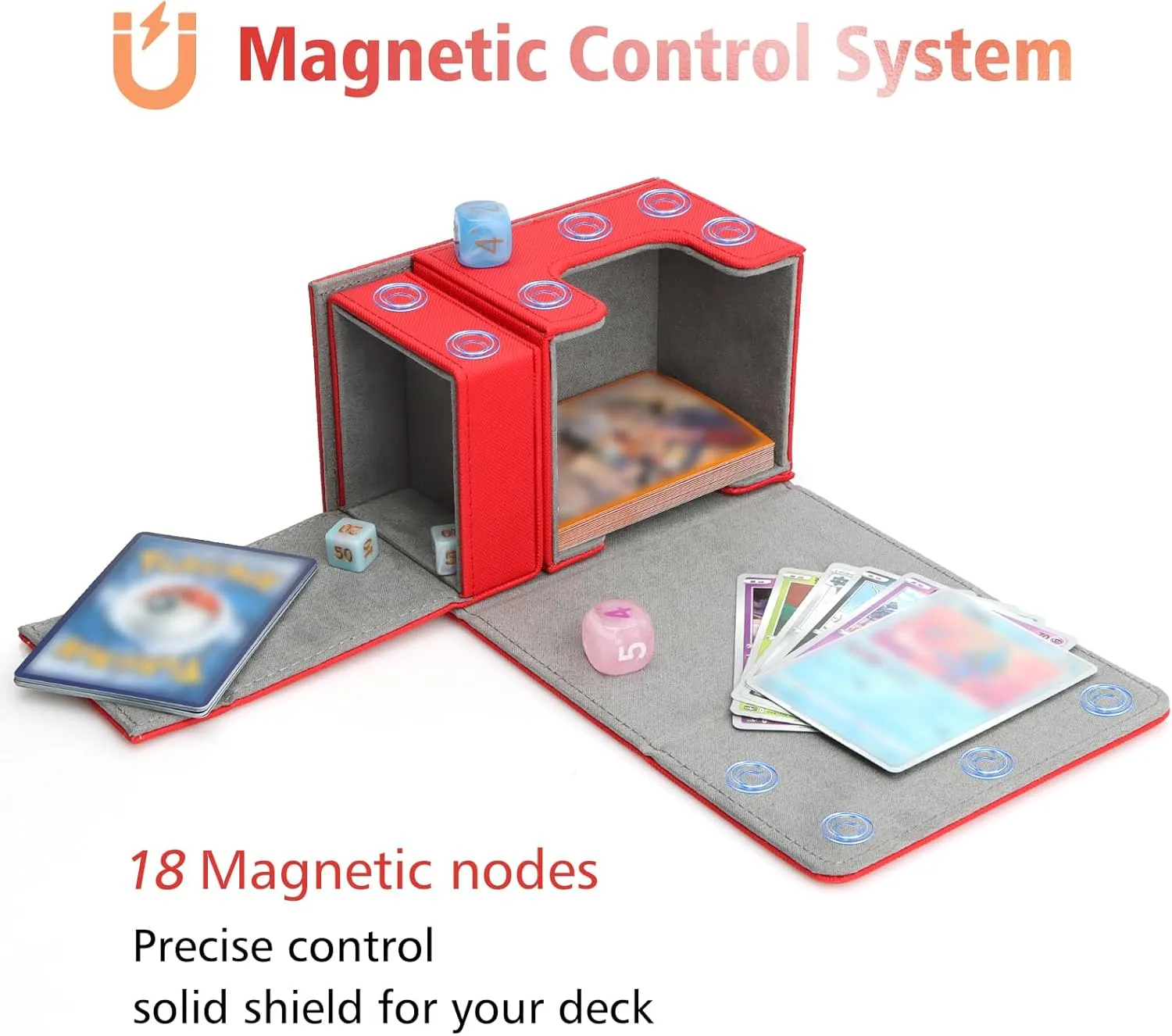 SANZIE Card Deck Box with Dice Tray for MTG Commander Deck Box fits 200  Single Sleeved Trading Cards PTCG TCG Deck for Magic Game Cards (Red&Grey)