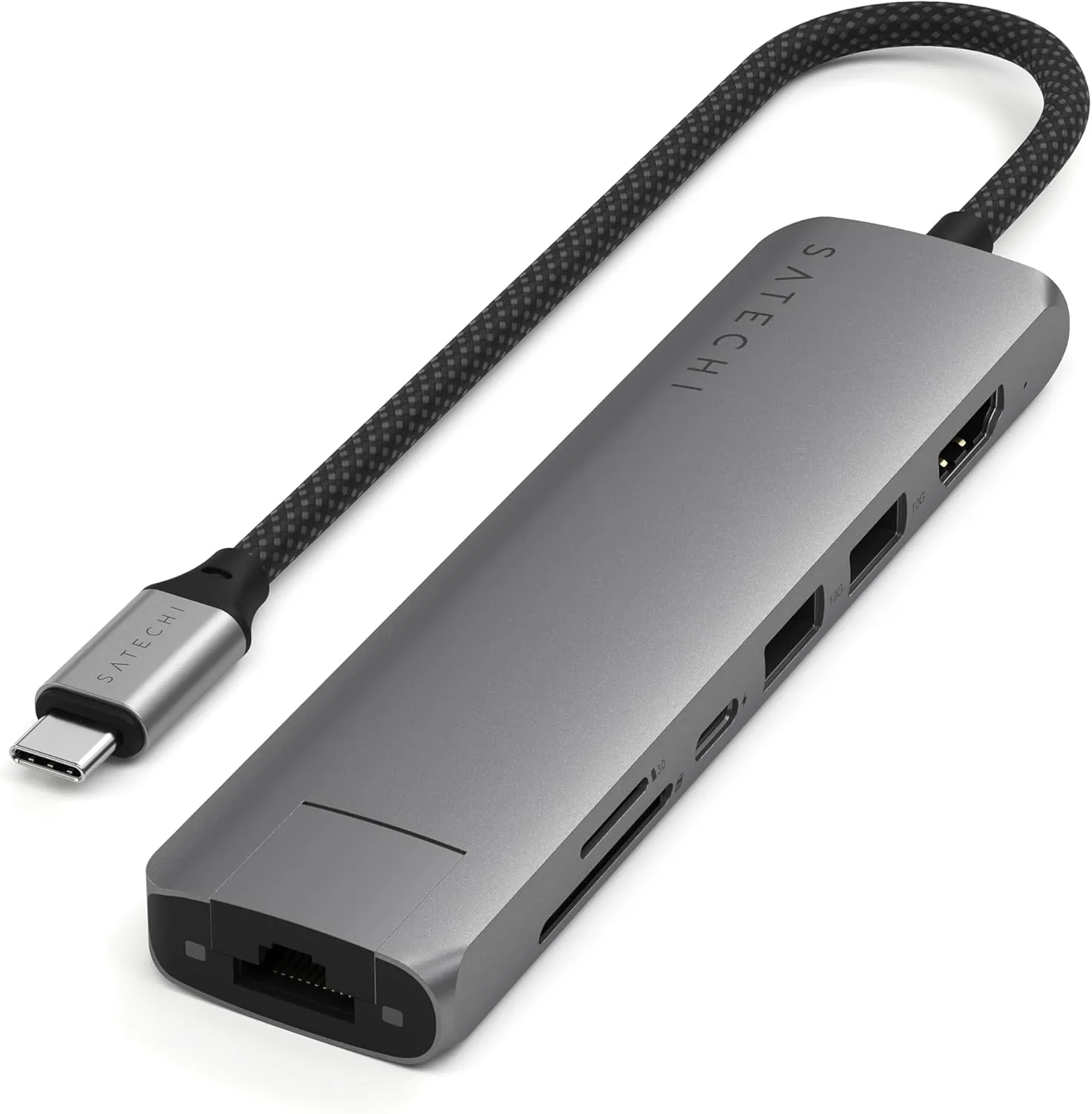 Satechi 7 in 1 USB C Hub Multiport Adapter with 4K HDMI, 100W PD Charging, 2X USB-A Data Ports, Micro/SD Card Readers for MacBook, Windows - Space Gray