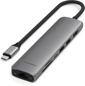 Satechi 7 in 1 USB C Hub Multiport Adapter with 4K HDMI, 100W PD Charging, 2X USB-A Data Ports, Micro/SD Card Readers for MacBook, Windows - Space Gray