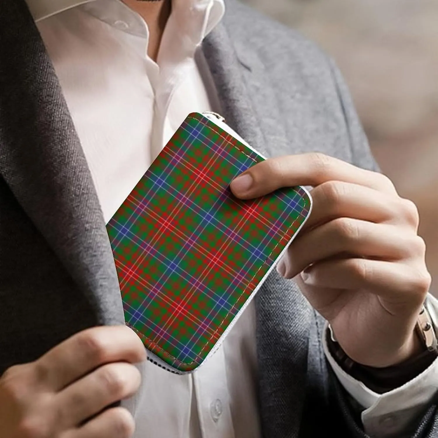 Scottish Clan Wilson Tartan Plaid Large Capacity Leather Card Bag, Portable, Exquisite And Compact Card Bag