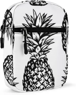 Seamless Black Hand Drawn Pineapples on White Adjustable Fanny Waist Pack Pouch, Waterproof Crossbody Runners Bag Wallet for Gym Hiking Fitness Women Men 6.1 x 2.2 x 7.9 inch