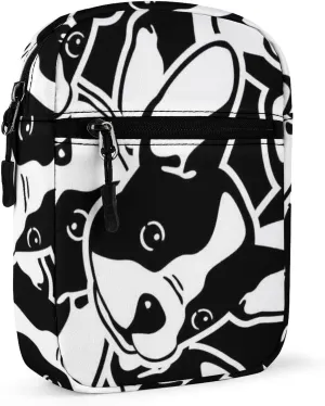 Seamless Black White Doodle Dog Head French Bulldog Puppy Face Adjustable Fanny Waist Pack Pouch, Waterproof Crossbody Runners Bag Wallet for Gym Hiking Fitness Women Men 6.1 x 2.2 x 7.9 inch