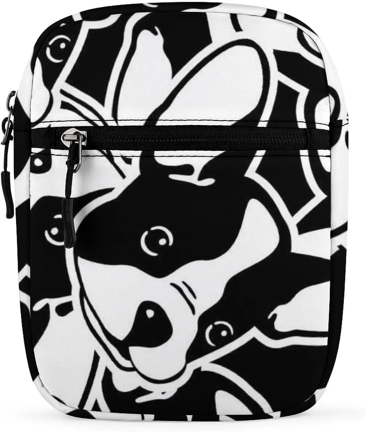 Seamless Black White Doodle Dog Head French Bulldog Puppy Face Adjustable Fanny Waist Pack Pouch, Waterproof Crossbody Runners Bag Wallet for Gym Hiking Fitness Women Men 6.1 x 2.2 x 7.9 inch