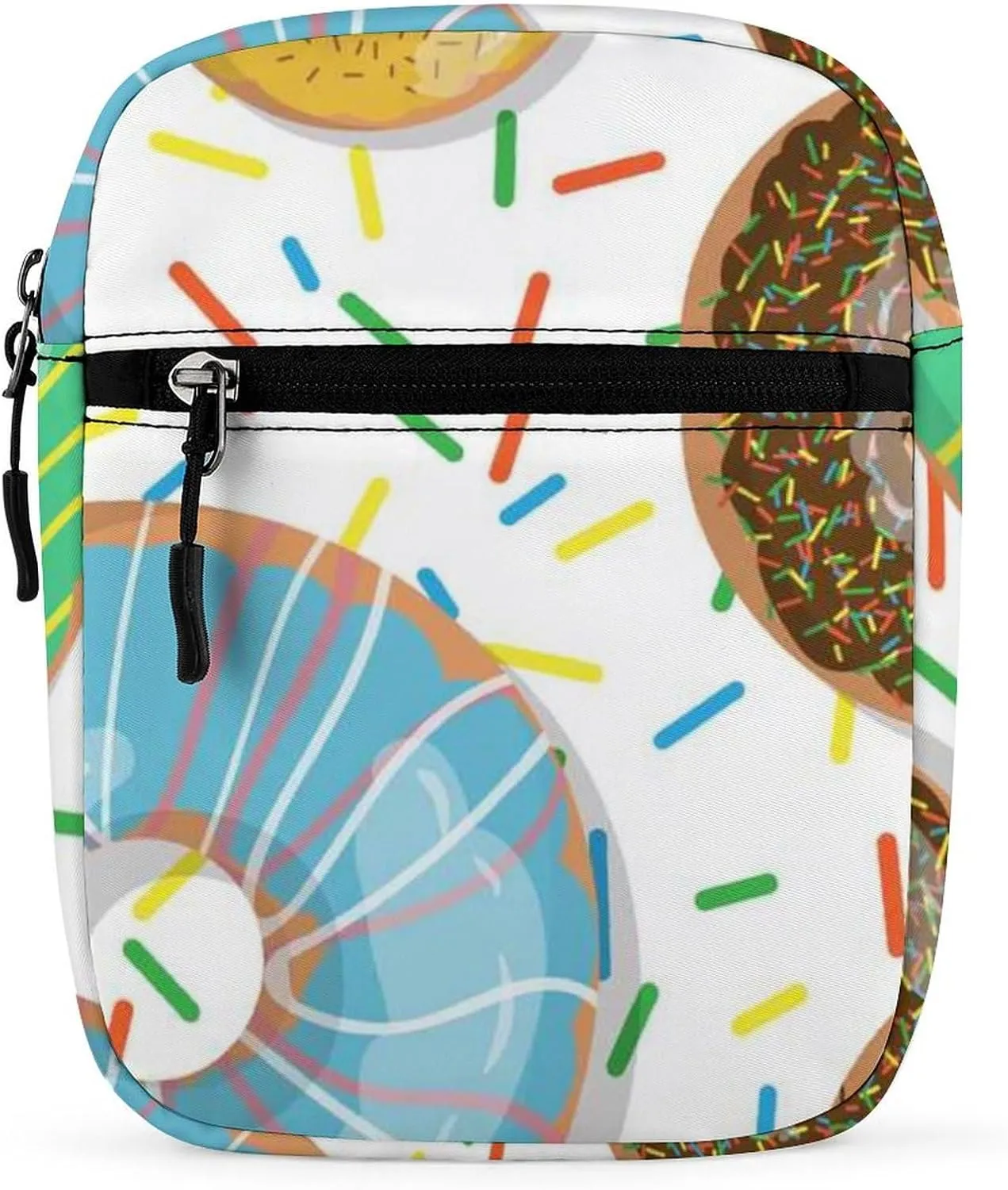 Seamless Colorful Donuts and Sweets Dots Doughnuts on White Adjustable Fanny Waist Pack Pouch, Waterproof Crossbody Runners Bag Wallet for Gym Hiking Fitness Women Men 6.1 x 2.2 x 7.9 inch