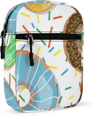 Seamless Colorful Donuts and Sweets Dots Doughnuts on White Adjustable Fanny Waist Pack Pouch, Waterproof Crossbody Runners Bag Wallet for Gym Hiking Fitness Women Men 6.1 x 2.2 x 7.9 inch