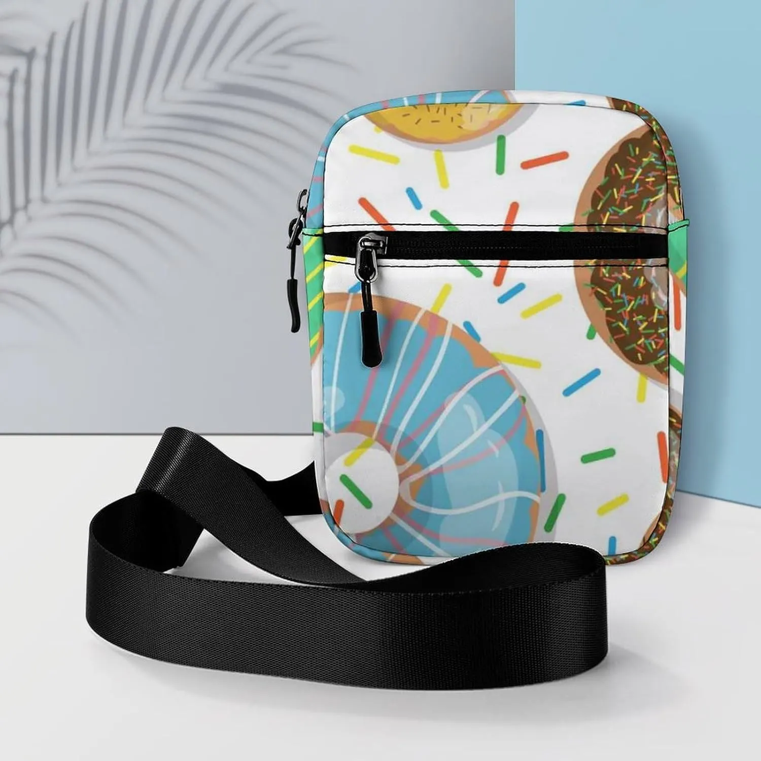 Seamless Colorful Donuts and Sweets Dots Doughnuts on White Adjustable Fanny Waist Pack Pouch, Waterproof Crossbody Runners Bag Wallet for Gym Hiking Fitness Women Men 6.1 x 2.2 x 7.9 inch