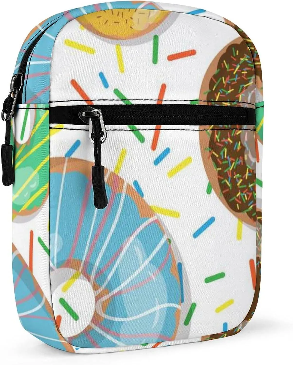 Seamless Colorful Donuts and Sweets Dots Doughnuts on White Adjustable Fanny Waist Pack Pouch, Waterproof Crossbody Runners Bag Wallet for Gym Hiking Fitness Women Men 6.1 x 2.2 x 7.9 inch