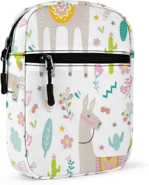 Seamless Colorful Tribal Ethnic Llama, Cactus Cacti on White Adjustable Fanny Waist Pack Pouch, Waterproof Crossbody Runners Bag Wallet for Gym Hiking Fitness Women Men 6.1 x 2.2 x 7.9 inch