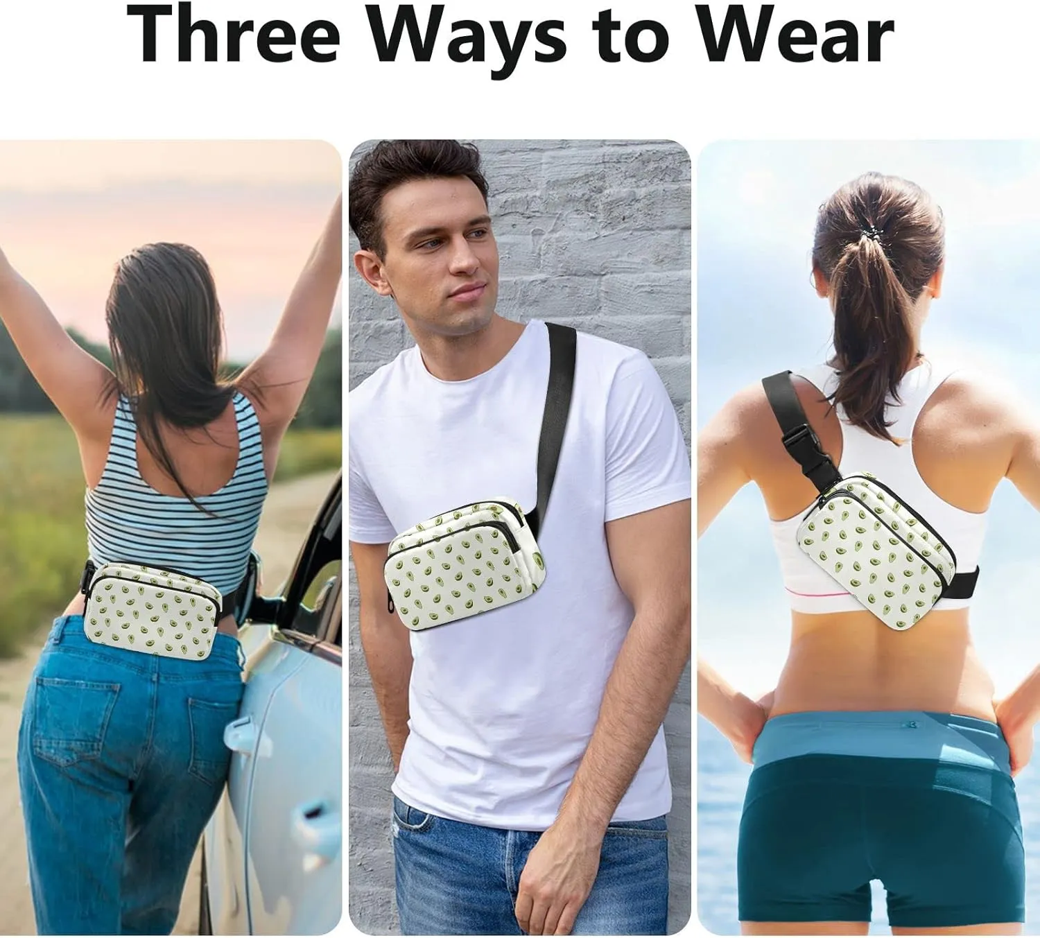 Seamless Green Avocado with Brown Seed Background Adjustable Belt Running Bag, Crossbody Fanny Pack Waist Runners Bag Tote for Women Men Sports Hiking Fitness Exercise Gym Pouch