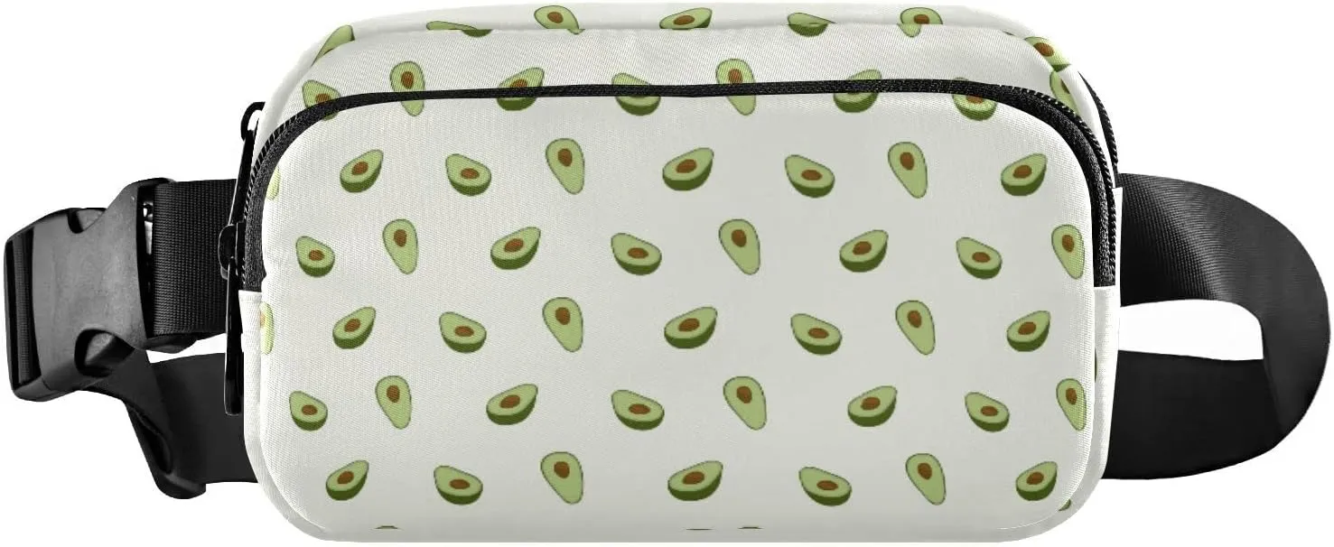Seamless Green Avocado with Brown Seed Background Adjustable Belt Running Bag, Crossbody Fanny Pack Waist Runners Bag Tote for Women Men Sports Hiking Fitness Exercise Gym Pouch