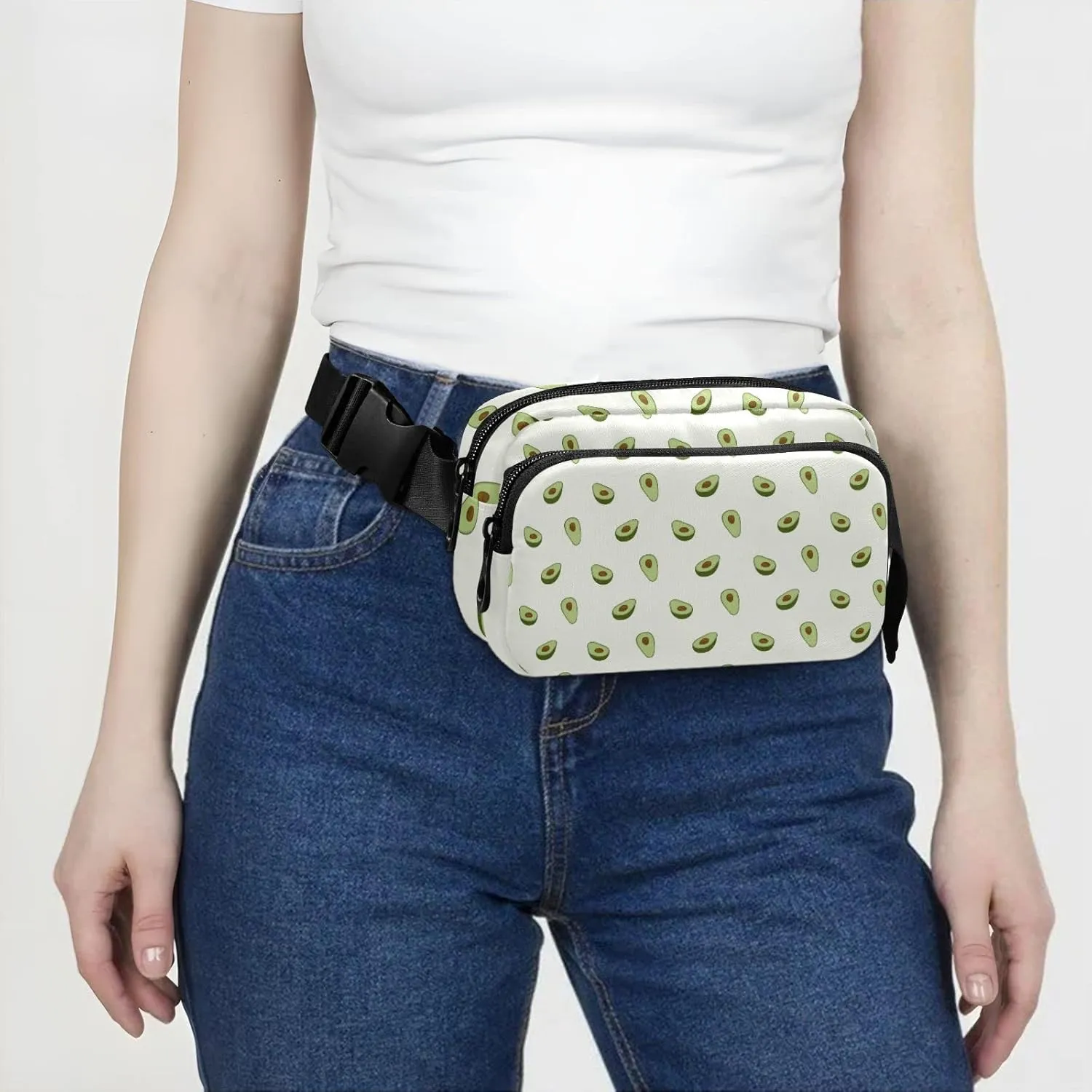 Seamless Green Avocado with Brown Seed Background Adjustable Belt Running Bag, Crossbody Fanny Pack Waist Runners Bag Tote for Women Men Sports Hiking Fitness Exercise Gym Pouch