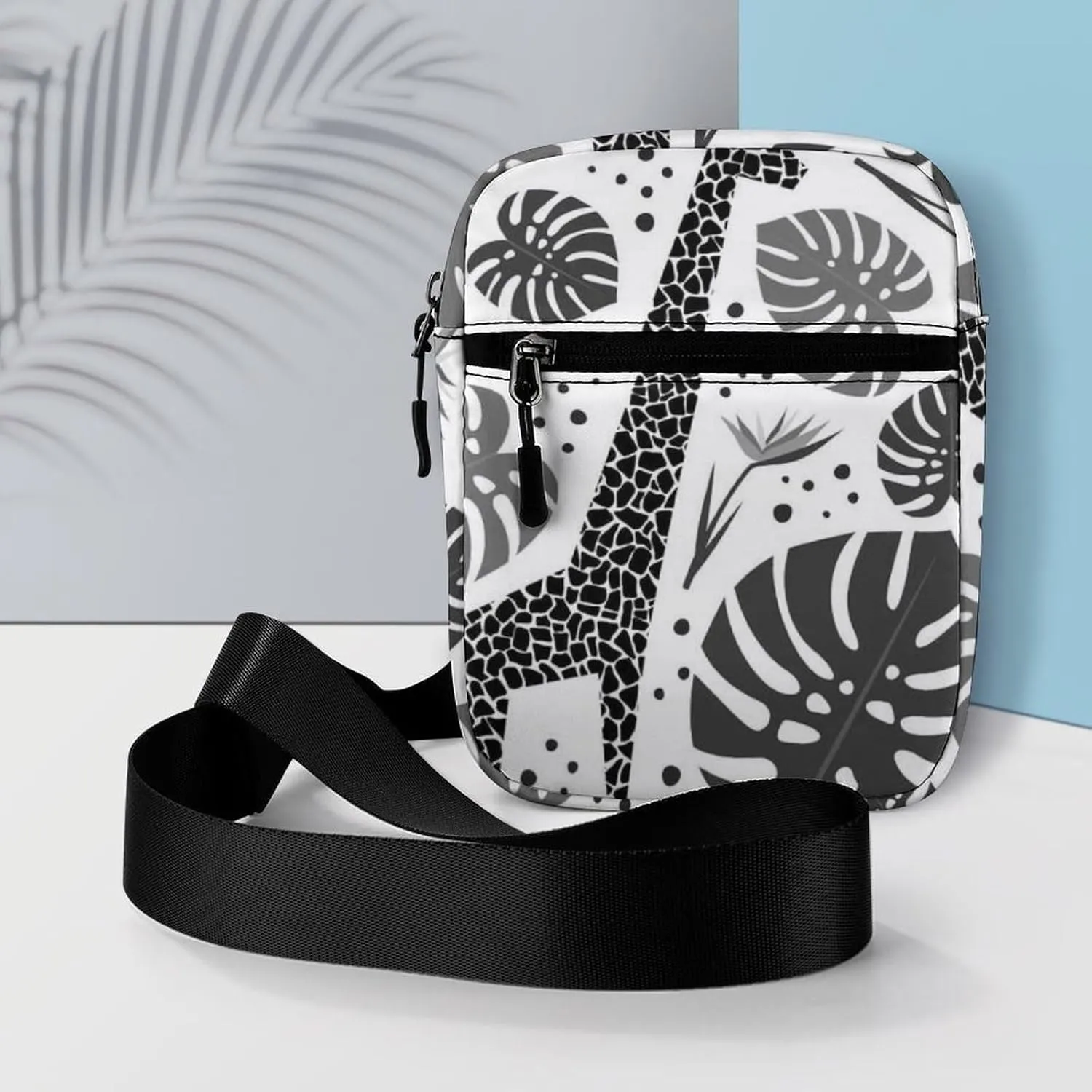 Seamless Jungle Animals Giraffe, Toucan, Tropical Plants Palm Leaves Adjustable Fanny Waist Pack Pouch, Waterproof Crossbody Runners Bag Wallet for Gym Hiking Fitness Women Men 6.1 x 2.2 x 7.9 inch