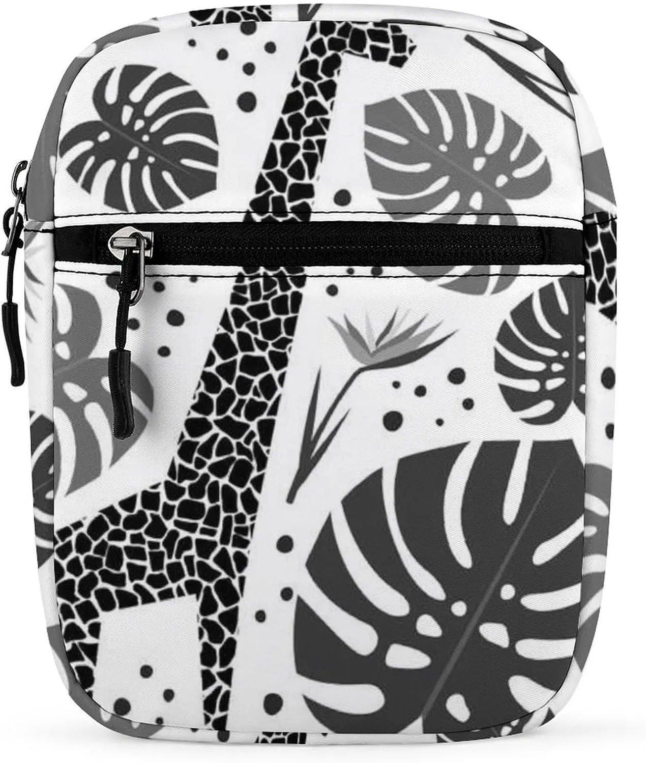 Seamless Jungle Animals Giraffe, Toucan, Tropical Plants Palm Leaves Adjustable Fanny Waist Pack Pouch, Waterproof Crossbody Runners Bag Wallet for Gym Hiking Fitness Women Men 6.1 x 2.2 x 7.9 inch