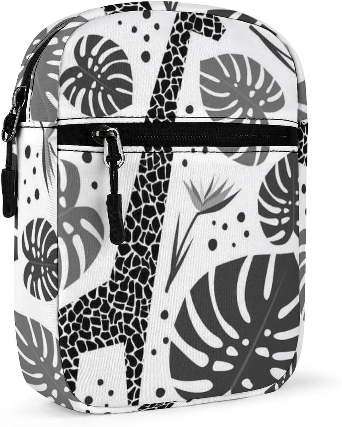 Seamless Jungle Animals Giraffe, Toucan, Tropical Plants Palm Leaves Adjustable Fanny Waist Pack Pouch, Waterproof Crossbody Runners Bag Wallet for Gym Hiking Fitness Women Men 6.1 x 2.2 x 7.9 inch