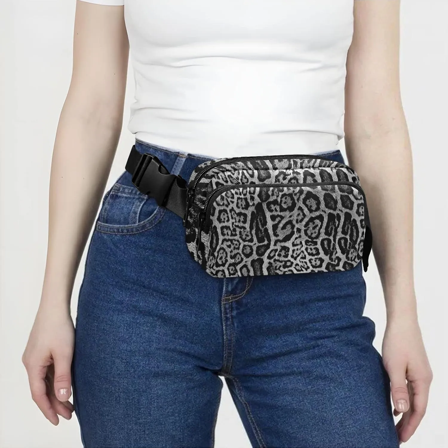 seamless Leopard Skin Giraffe Skin Animal Texture Adjustable Belt Running Bag, Crossbody Fanny Pack Waist Runners Bag Tote for Women Men Sports Hiking Fitness Exercise Gym Pouch