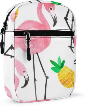 Seamless Watercolor Tropical Pink Flamingo Yellow Pineapple on White Adjustable Fanny Waist Pack Pouch, Waterproof Crossbody Runners Bag Wallet for Gym Hiking Fitness Women Men 6.1 x 2.2 x 7.9 inch