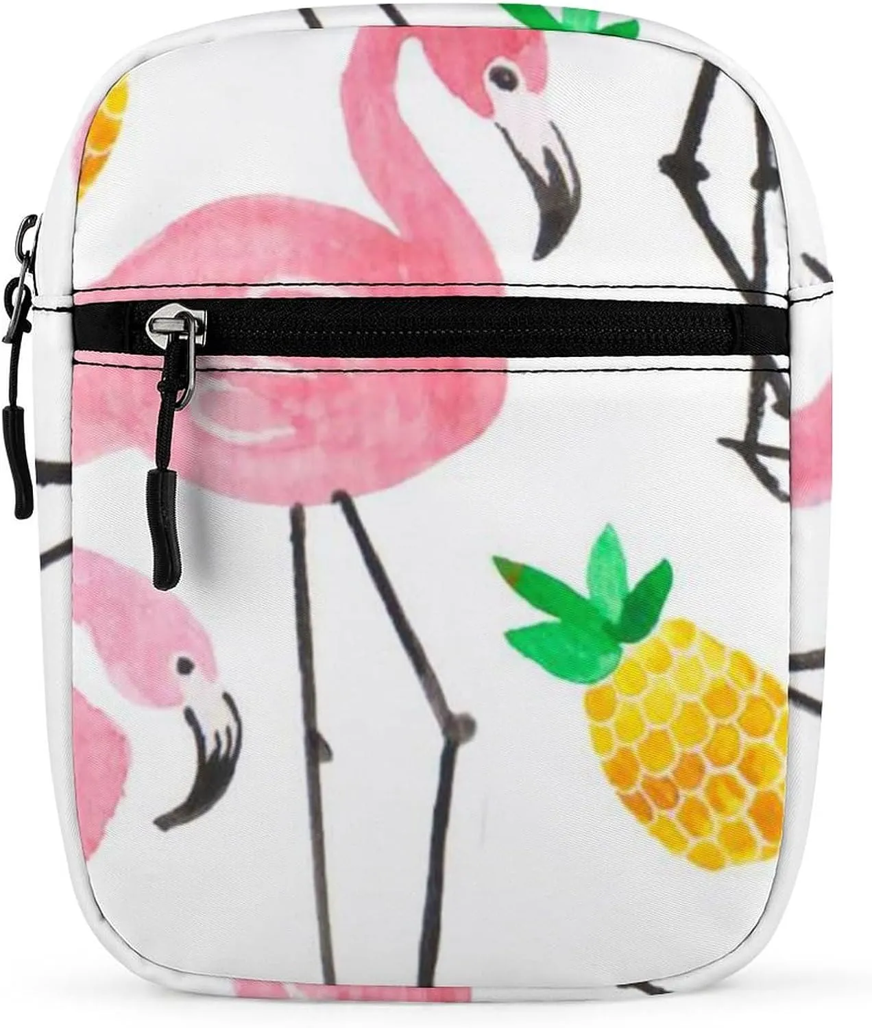 Seamless Watercolor Tropical Pink Flamingo Yellow Pineapple on White Adjustable Fanny Waist Pack Pouch, Waterproof Crossbody Runners Bag Wallet for Gym Hiking Fitness Women Men 6.1 x 2.2 x 7.9 inch
