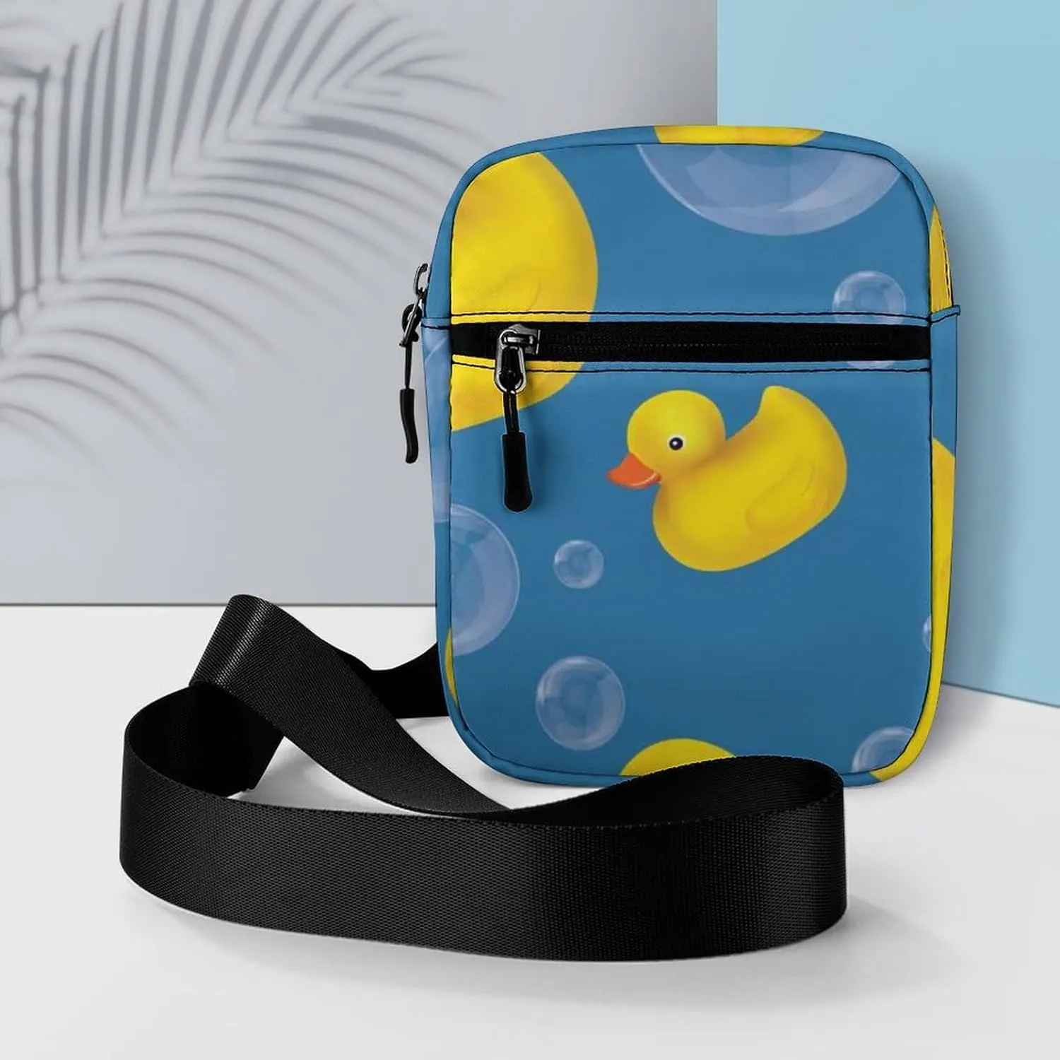 Seamless Yellow Rubber Ducks Soap Bubbles on Blue Adjustable Fanny Waist Pack Pouch, Waterproof Crossbody Runners Bag Wallet for Gym Hiking Fitness Women Men 6.1 x 2.2 x 7.9 inch