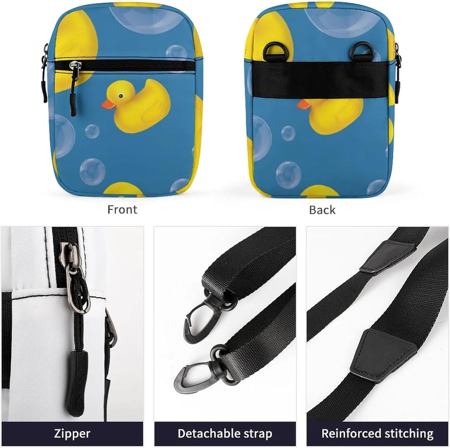 Seamless Yellow Rubber Ducks Soap Bubbles on Blue Adjustable Fanny Waist Pack Pouch, Waterproof Crossbody Runners Bag Wallet for Gym Hiking Fitness Women Men 6.1 x 2.2 x 7.9 inch