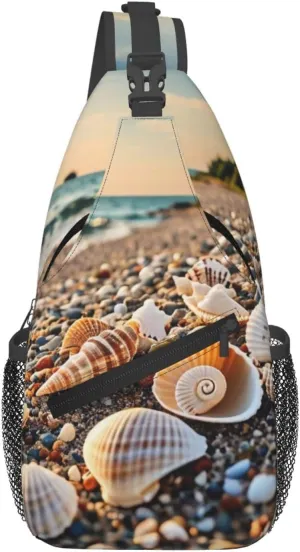 seashells by the seashore Print Crossbody Sling Bags, Sling Purses Cross Body Bag for Women Men Travel with Water Bottle