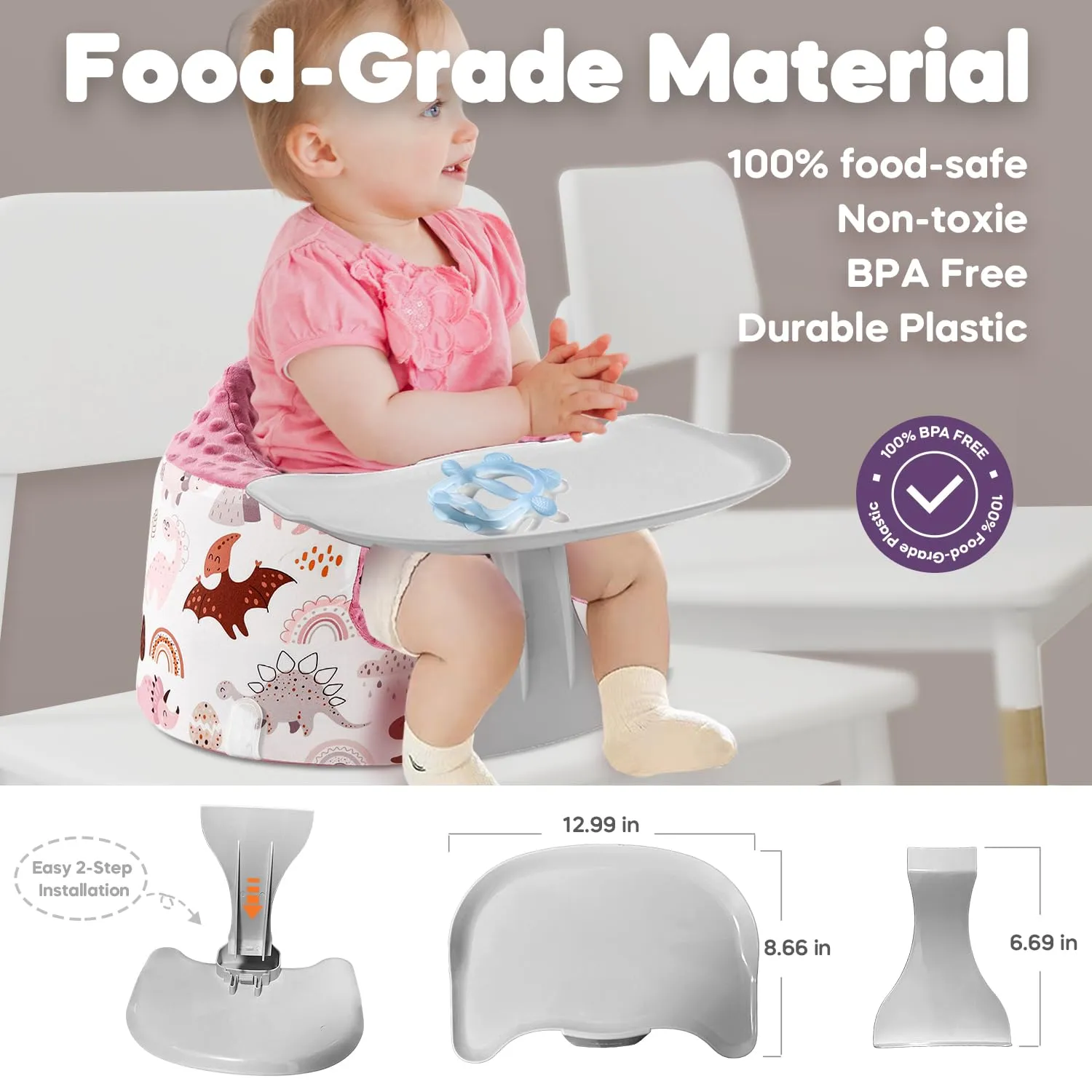 Seat Cover and Tray Sets Accessory Compatible with Bumbo Floor Seat for Baby,Breathable Accessory Compatible with Baby Seat - Easy to Install and Remove - Dinosaur