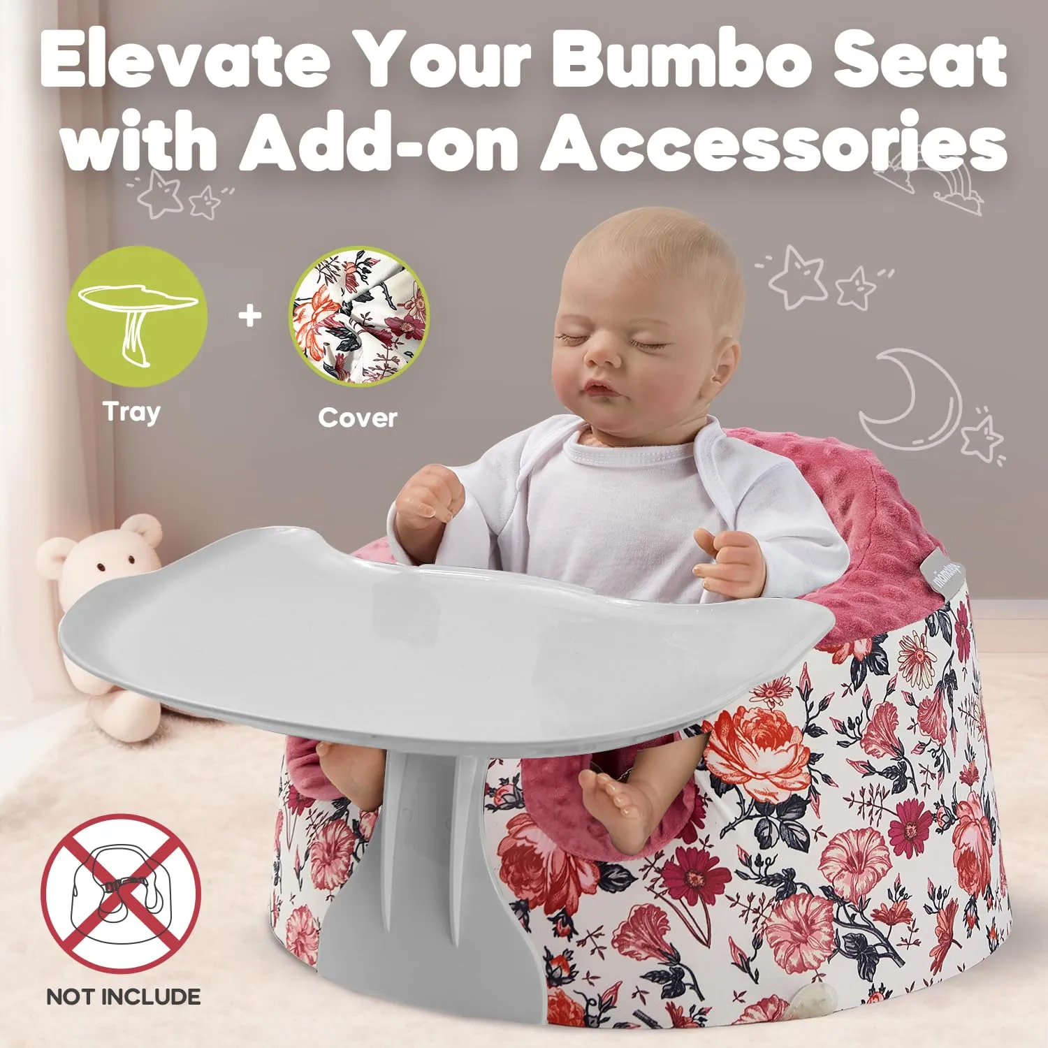Seat Cover and Tray Sets Accessory Compatible with Bumbo Floor Seat for Baby,Breathable Accessory Compatible with Baby Seat - Easy to Install and Remove - Flower