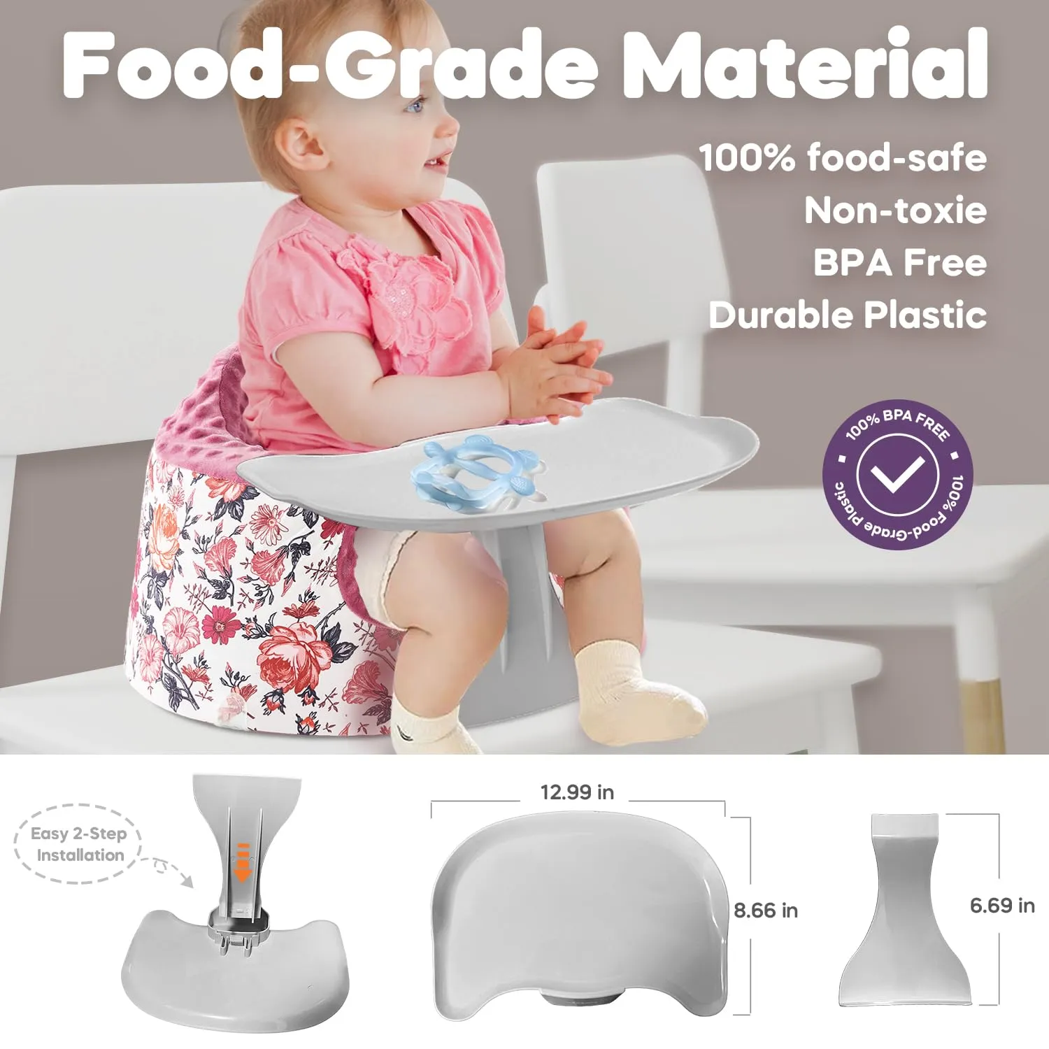 Seat Cover and Tray Sets Accessory Compatible with Bumbo Floor Seat for Baby,Breathable Accessory Compatible with Baby Seat - Easy to Install and Remove - Flower