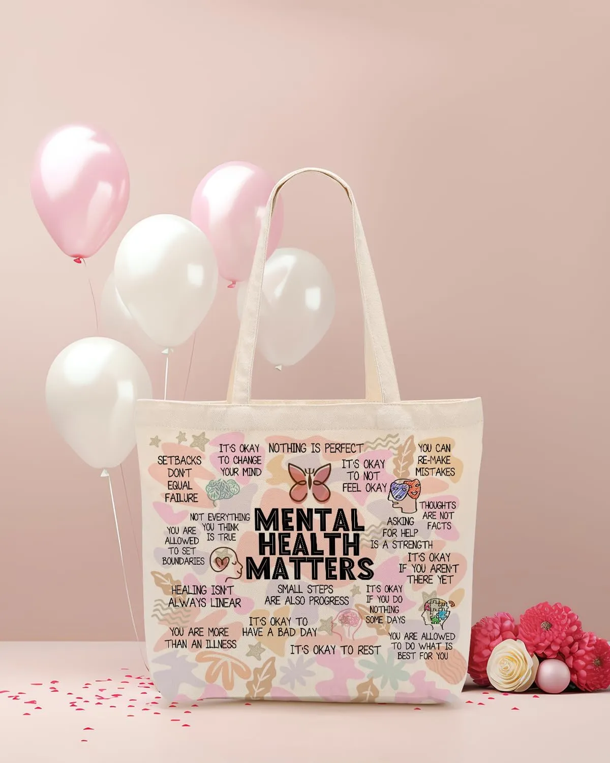 Self Love Daily Affirmations for Women, Inspirational Mom Teacher Nurse Christian Gifts Canvas Tote Bag with Pocket