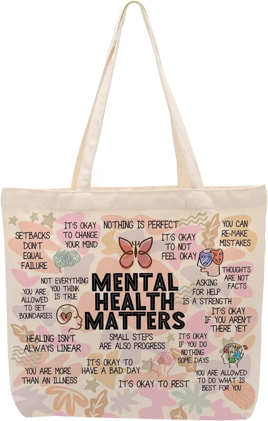 Self Love Daily Affirmations for Women, Inspirational Mom Teacher Nurse Christian Gifts Canvas Tote Bag with Pocket