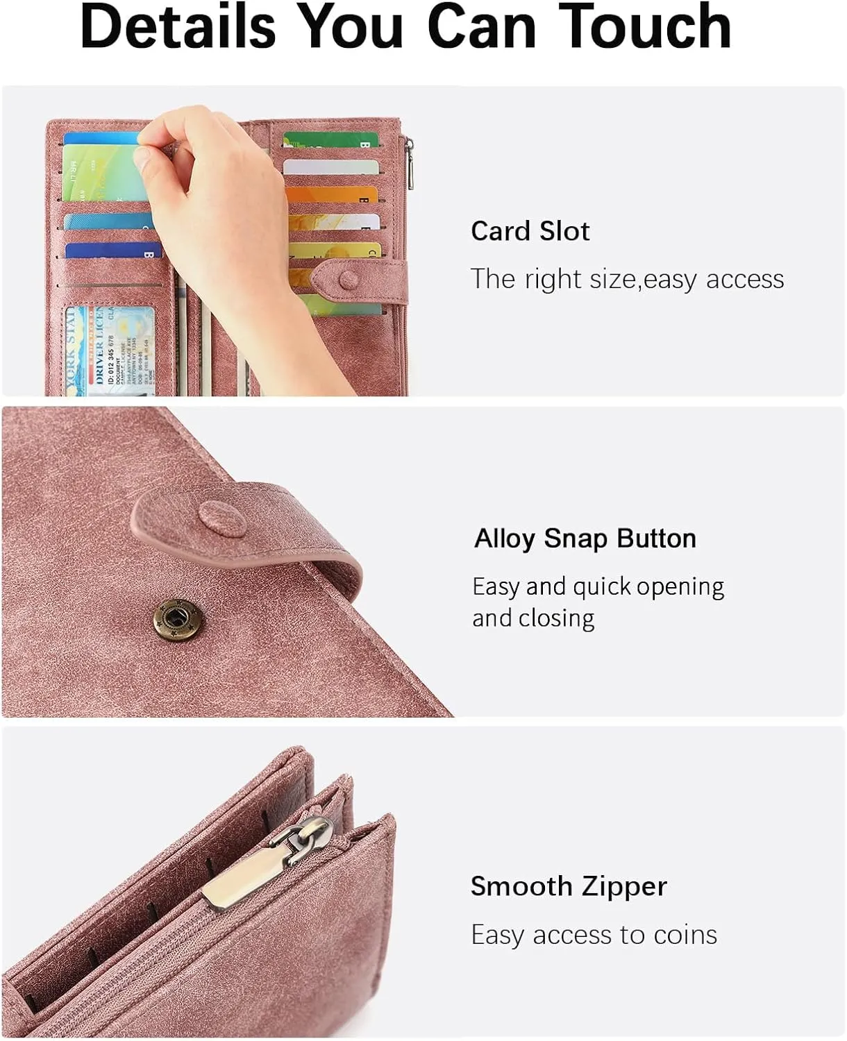 SENDEFN Slim Leather Womens Wallet RFID Blocking Credit Card Holder bifold Ladies Wristlet Purse with Zipper Pocket