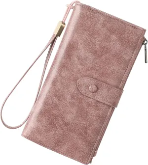 SENDEFN Slim Leather Womens Wallet RFID Blocking Credit Card Holder bifold Ladies Wristlet Purse with Zipper Pocket