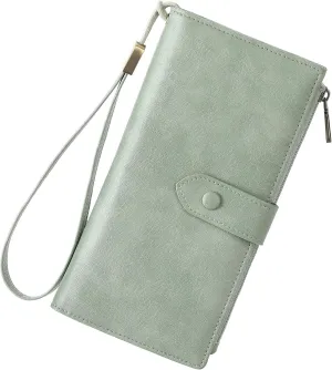 SENDEFN Slim Leather Womens Wallet RFID Blocking Credit Card Holder bifold Ladies Wristlet Purse with Zipper Pocket