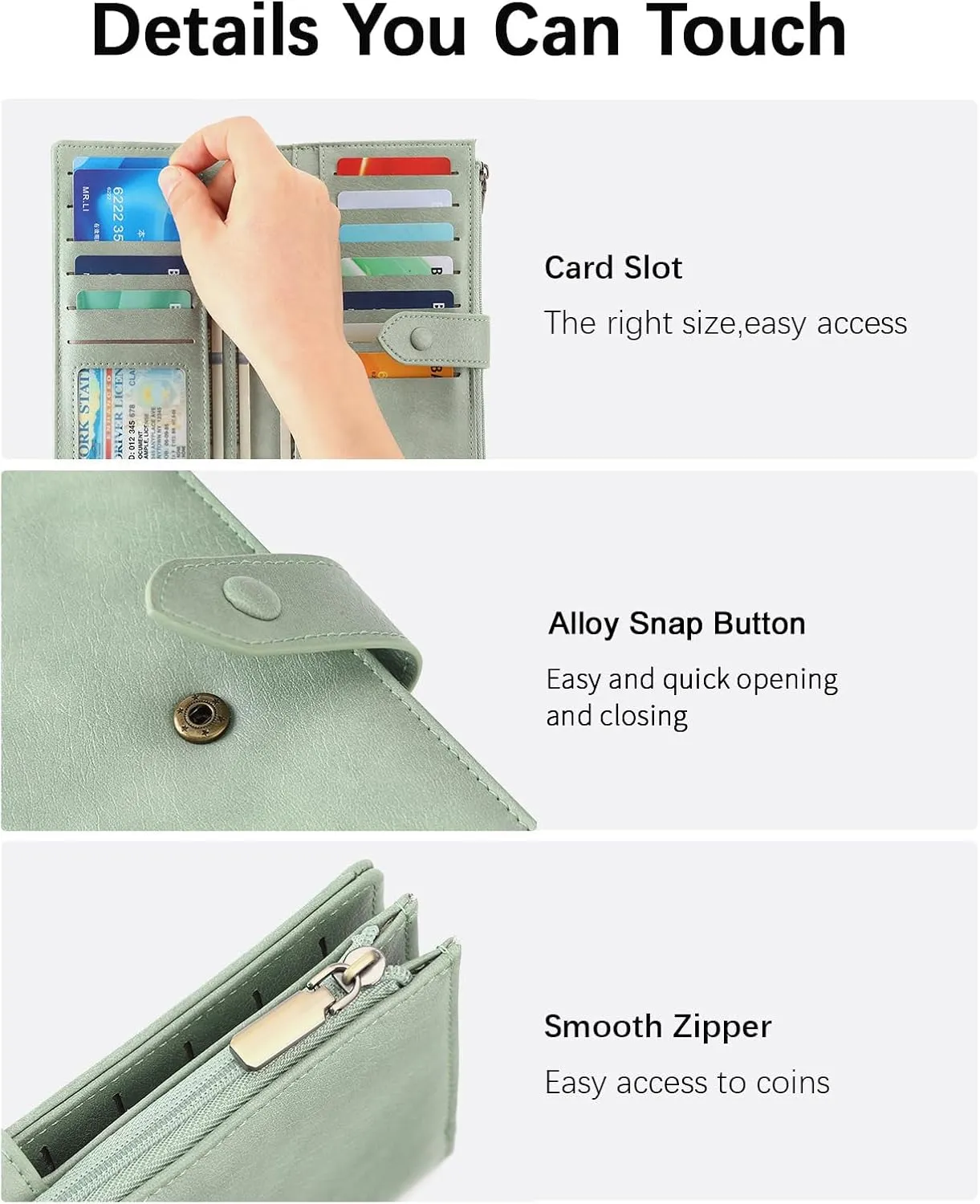 SENDEFN Slim Leather Womens Wallet RFID Blocking Credit Card Holder bifold Ladies Wristlet Purse with Zipper Pocket