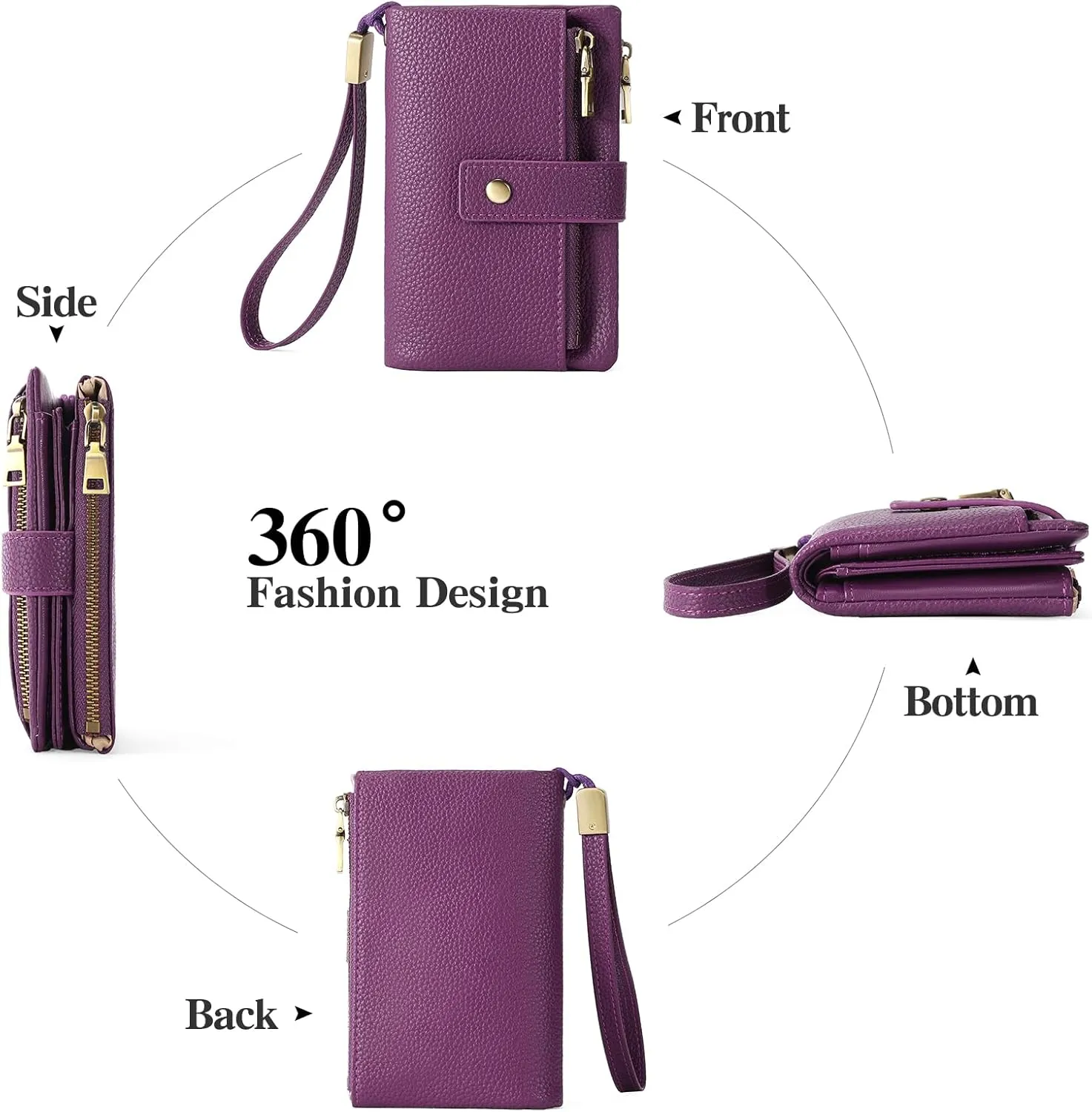 SENDEFN Small Wallet for Women Leather RFID Blocking Wristlet Wallet Credit Card Holder with Double Zipper Coin Purse Ladies Bifold Purse