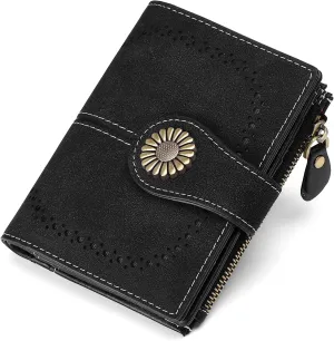 SENDEFN Small Wallets for Woman RFID Blocking Leather Bifold Credit Card Holder Purse with ID Window