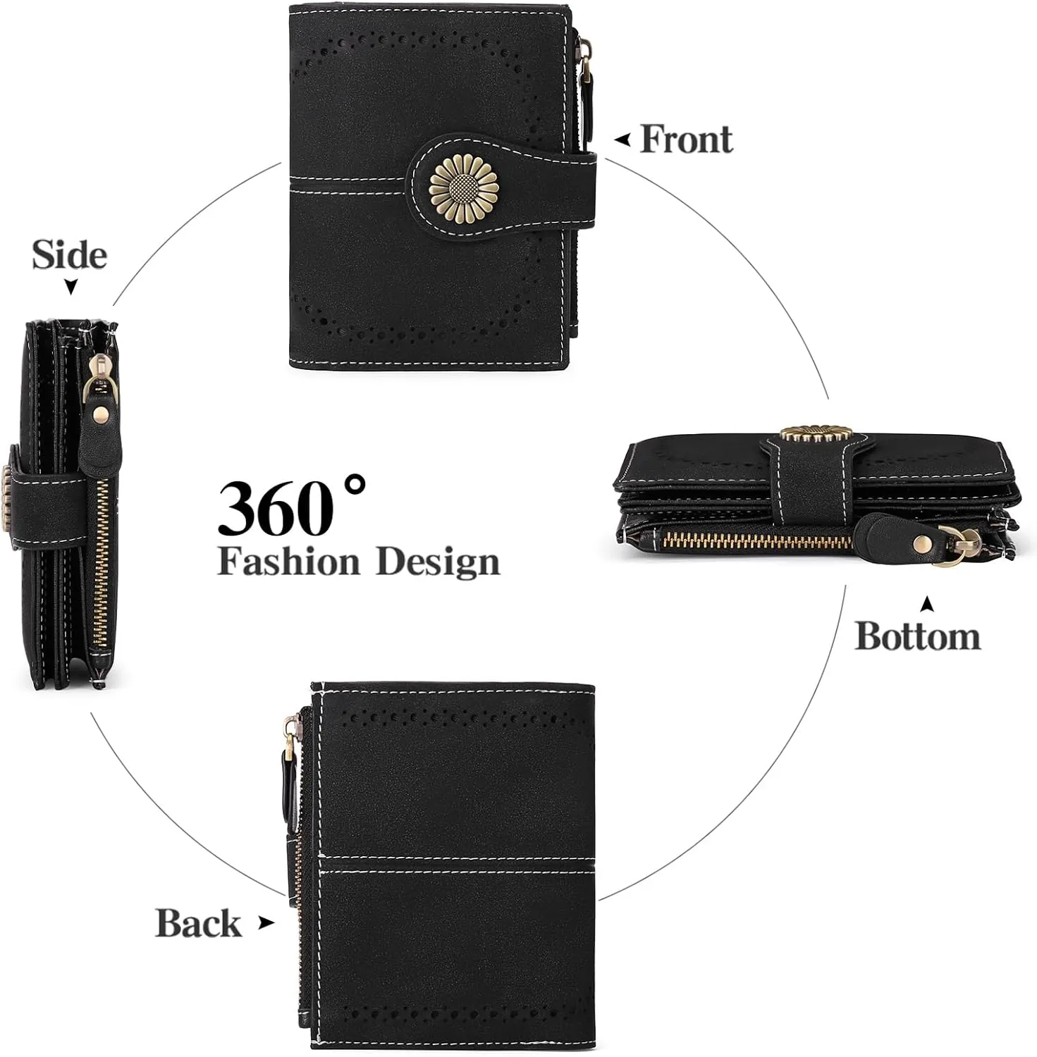 SENDEFN Small Wallets for Woman RFID Blocking Leather Bifold Credit Card Holder Purse with ID Window