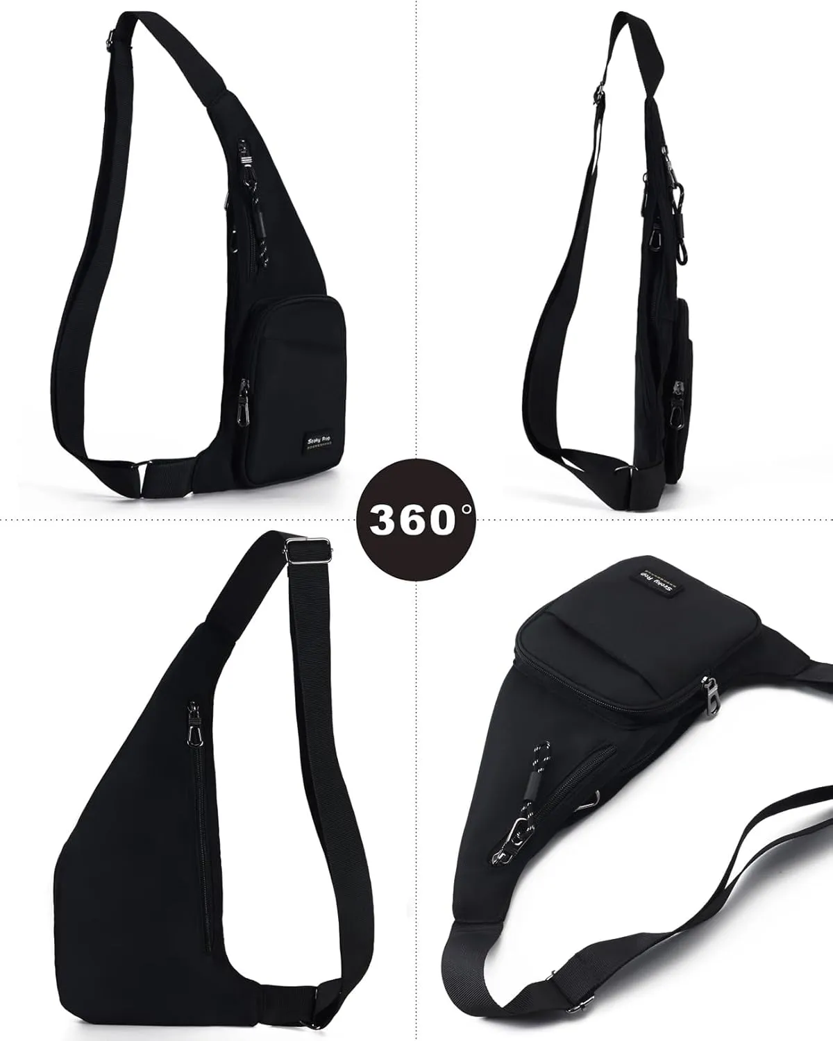 Seoky Rop Sling Bag for Men Women Slim Personal Purse Pocket Small Anti-Thief Crossbody Chest Bag for Travel Hiking Black
