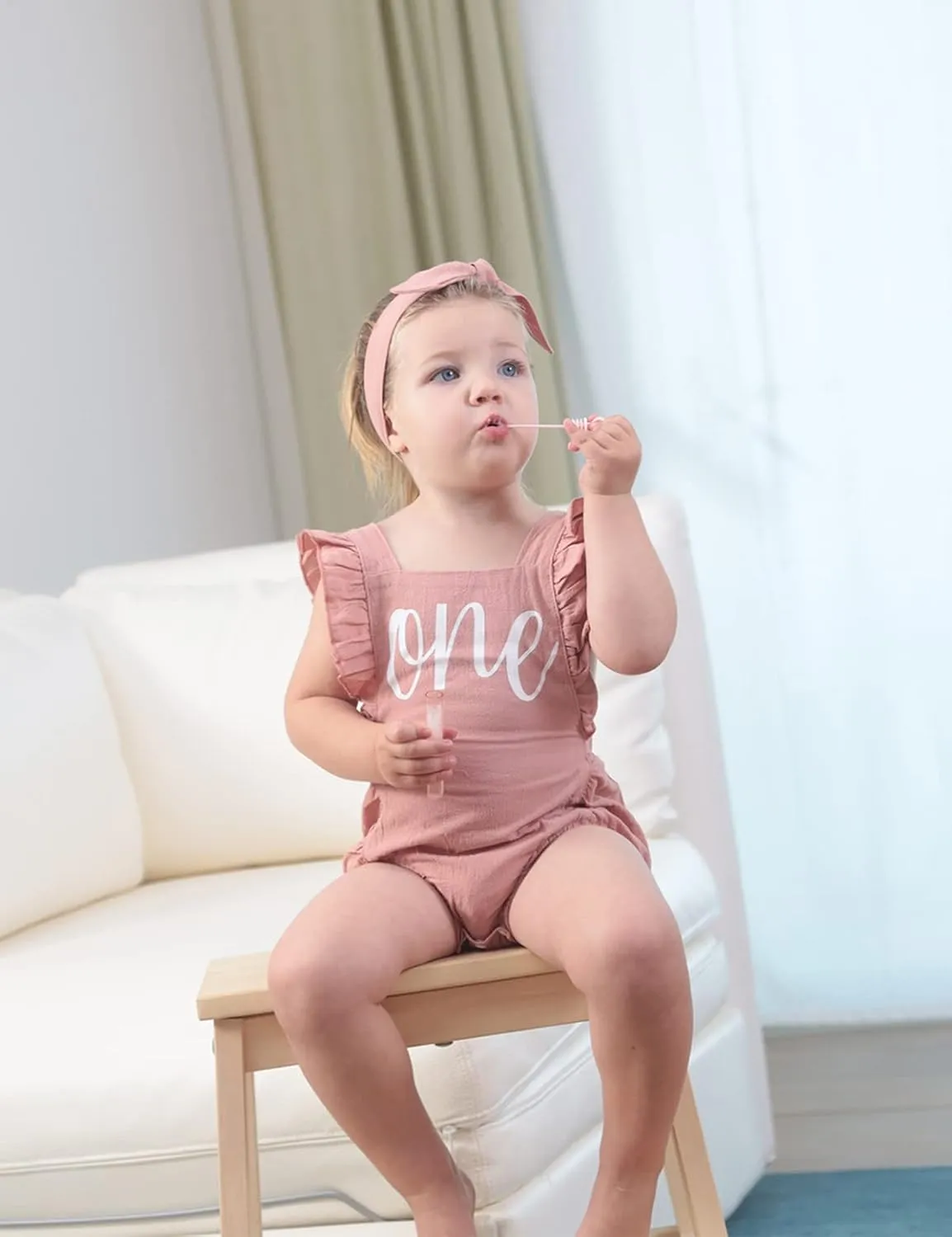 Shalofer Baby Girl First Birthday Outfit 1st Birthday Bodysuit with Headband
