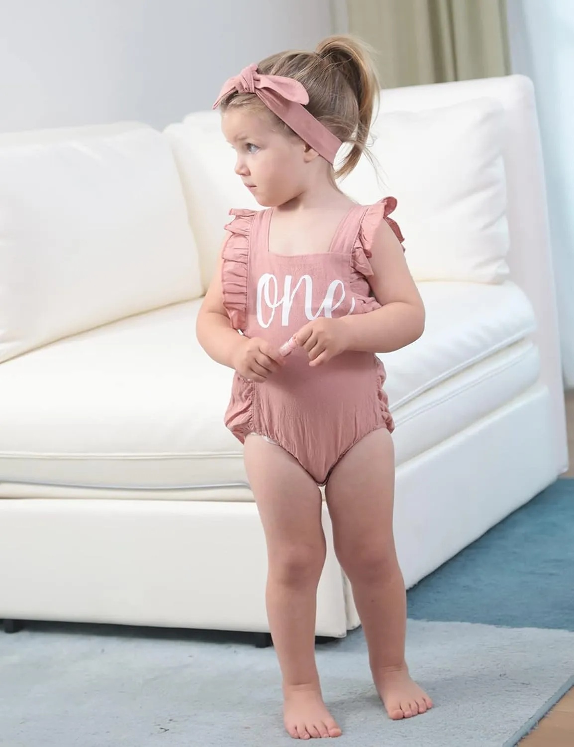 Shalofer Baby Girl First Birthday Outfit 1st Birthday Bodysuit with Headband