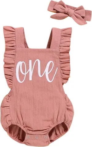 Shalofer Baby Girl First Birthday Outfit 1st Birthday Bodysuit with Headband